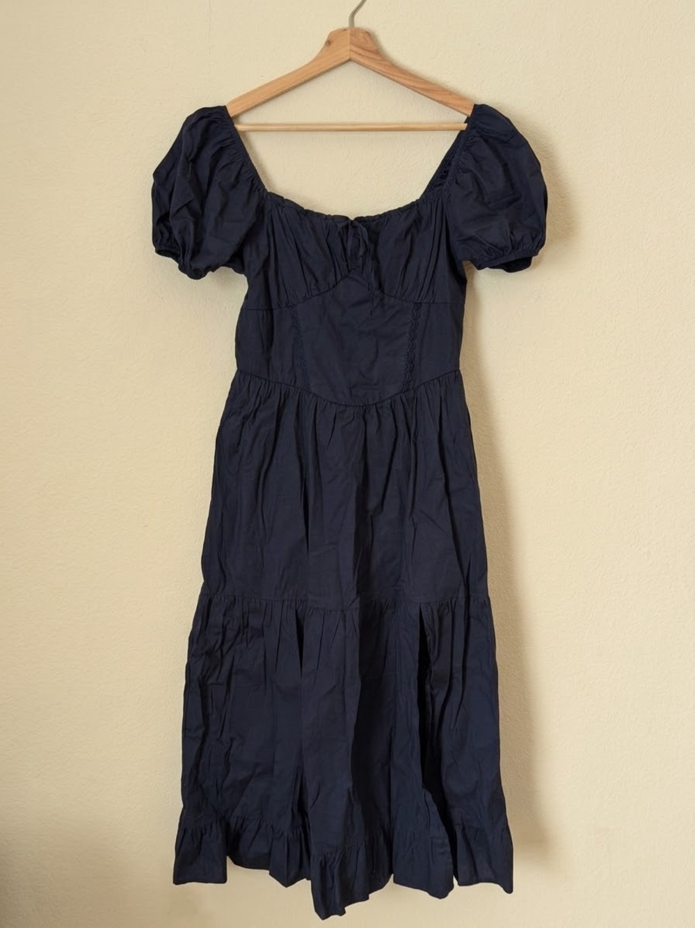 NWT Francescas Puff Sleeve Navy Midi Dress Size Medium